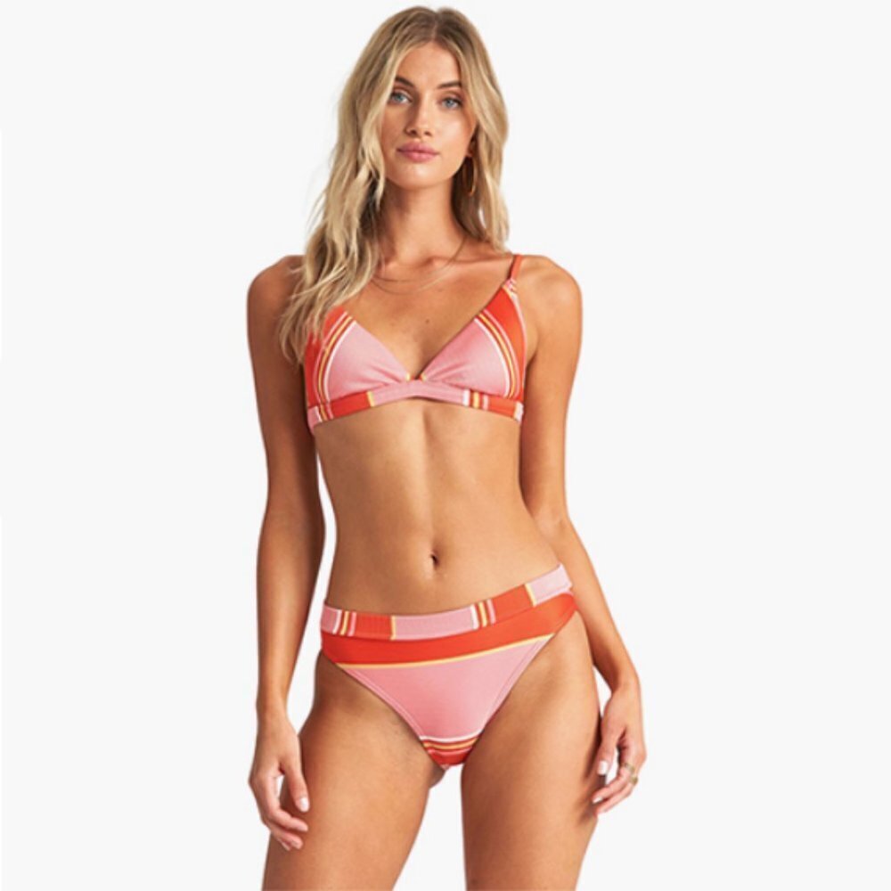 NWT Billabong striped high waisted high cut leg bikini bottom, L
